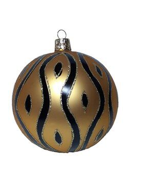 VTG Christmas Czech Republic Gold Black Bulb Ball Ornament Glitter 3.5"
